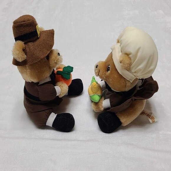 Vintage Russ Berrie Thanksgiving Pilgrim Bear Set Priscilla John Plush Dolls 8" - Picture 7 of 10